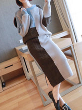 Casual Contrast Color Knitting Sweater&Skirt Suits